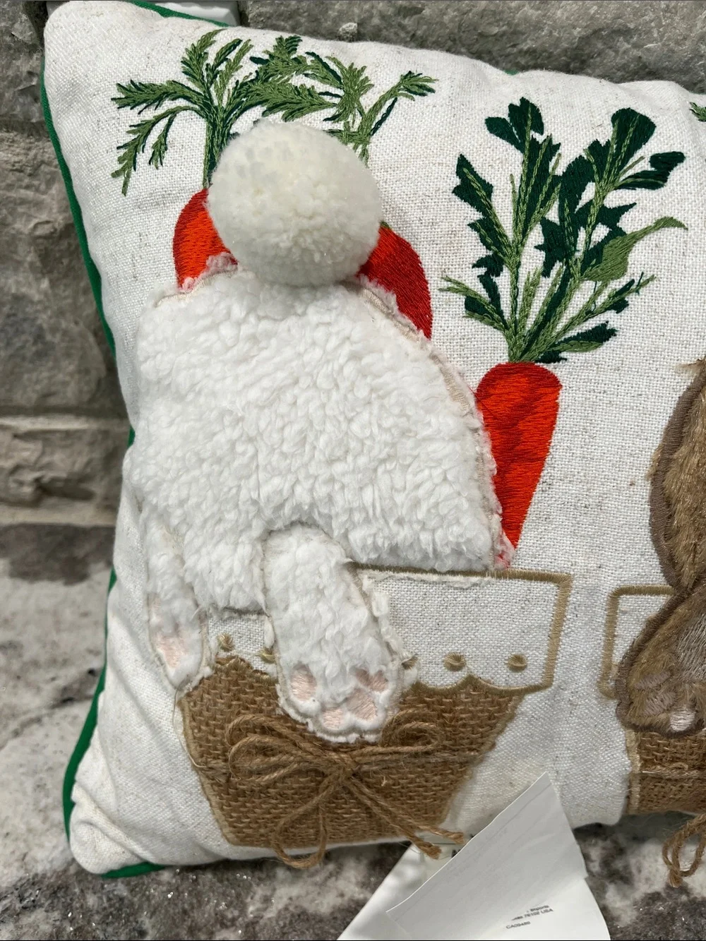 NEW Pier 1 Holiday Bunny Trio Pillow - White, Brown, Gray, Orange, Green